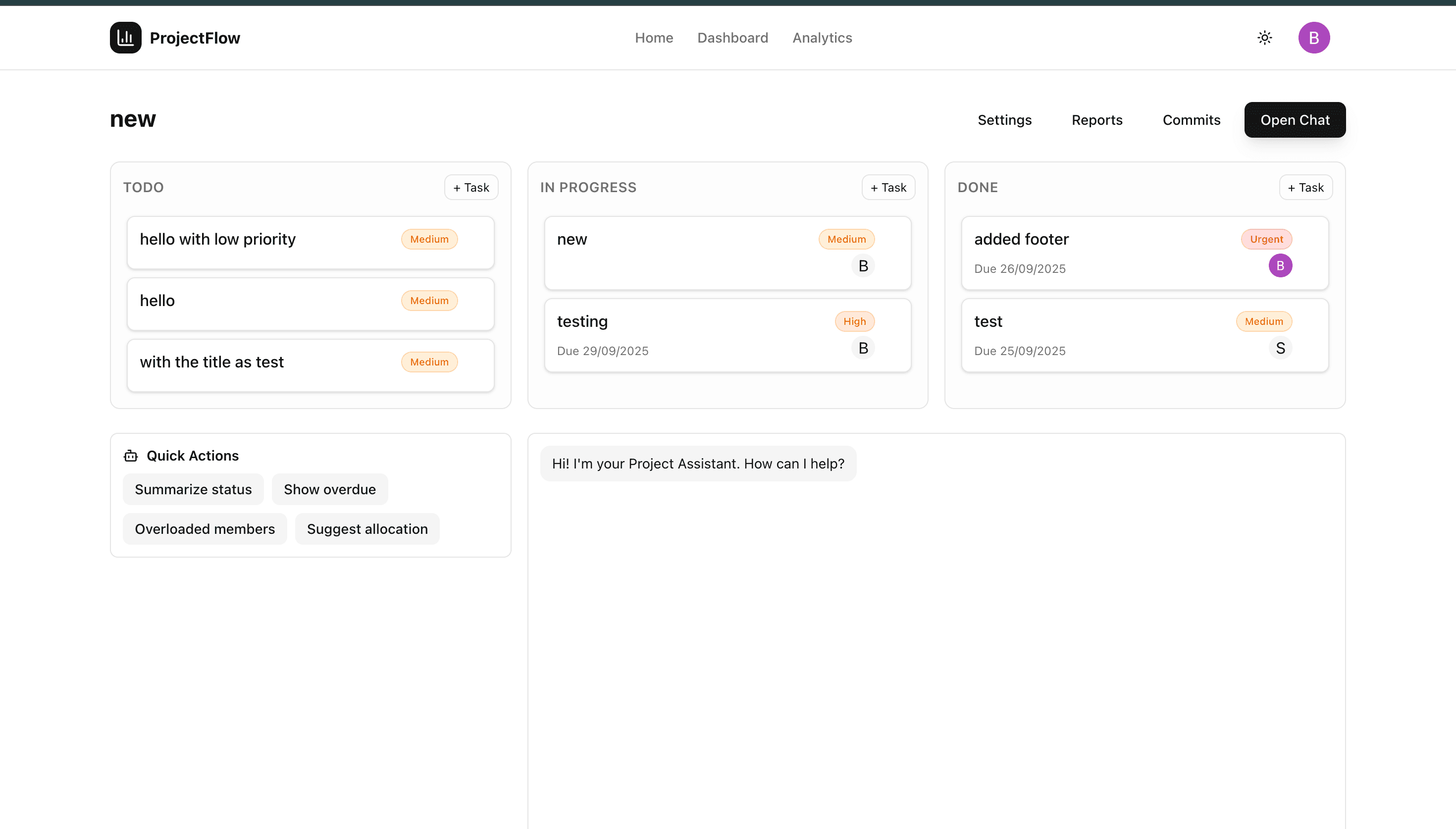 ProjectFlow dashboard preview
