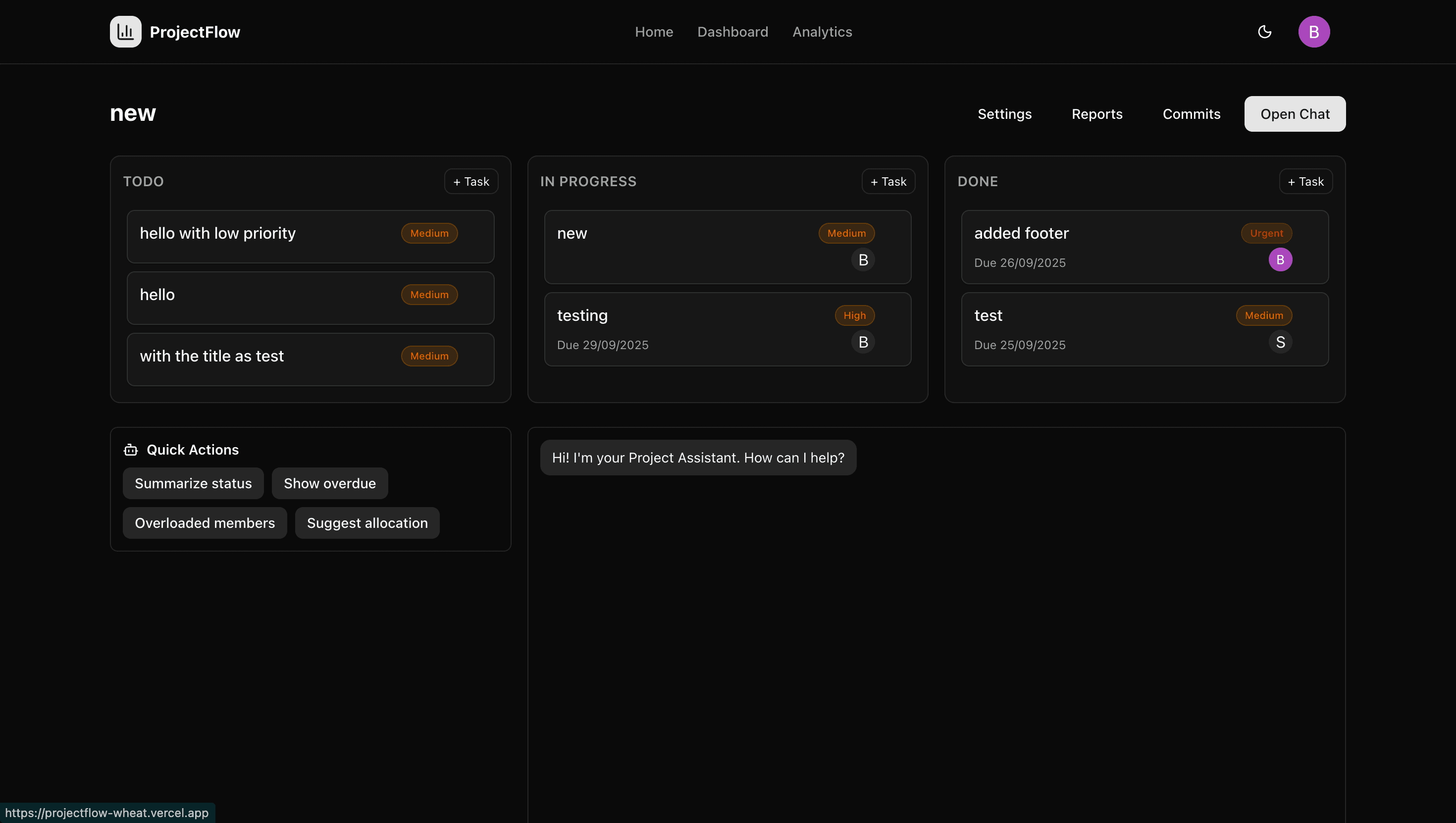ProjectFlow dashboard preview